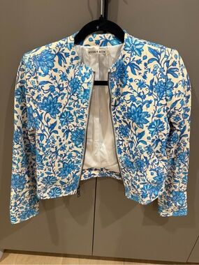 Alice + Olivia White Jacket with Blue Floral Print